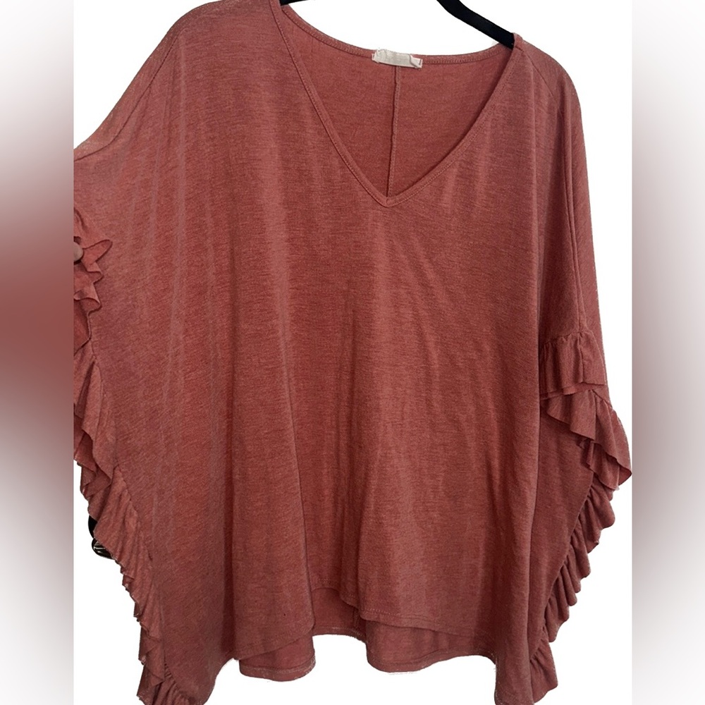 Rust Ruffled Flowy Shirt